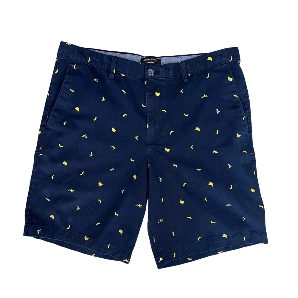 Banana Republic Aiden Short Mens 36 Navy Blue Banana Slim‎ Fit Chino Novelty